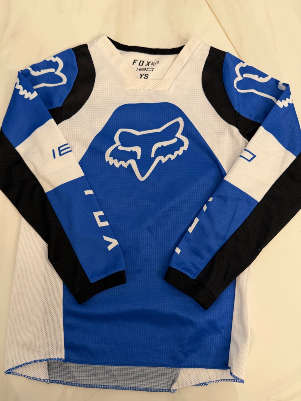 Fox Kids Blue White Motocross Jersey with Black Accents